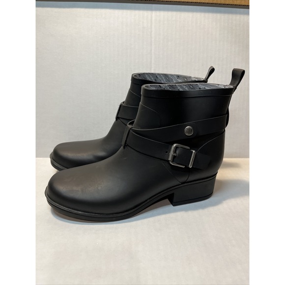 Lucky Brand Shoes - Lucky Brand Womens Rindah Belted Heel Rubber Rain Boots Sz 8 Black Stylish
